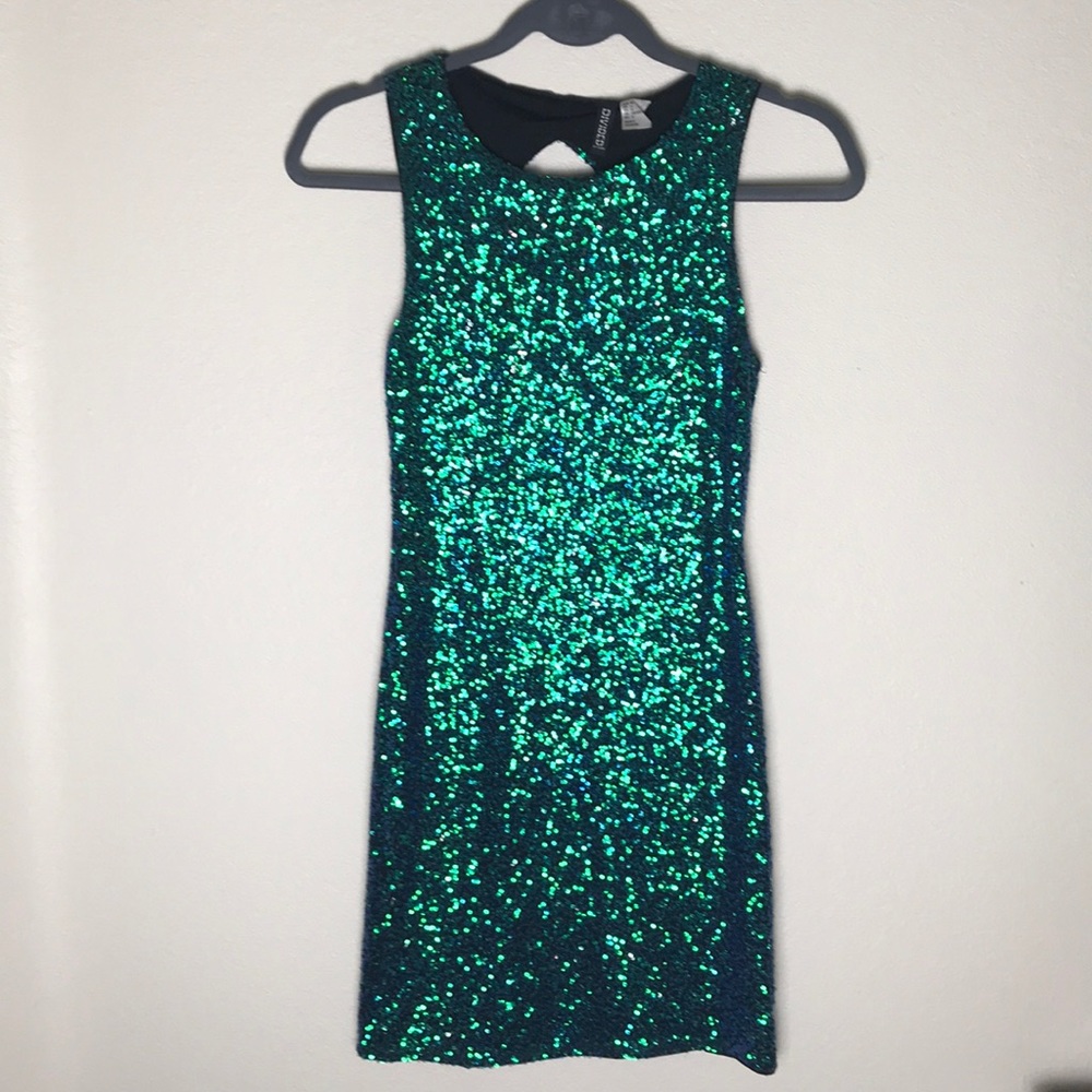 H&M Mermaid Sequin Backless Mini Dress Size 4